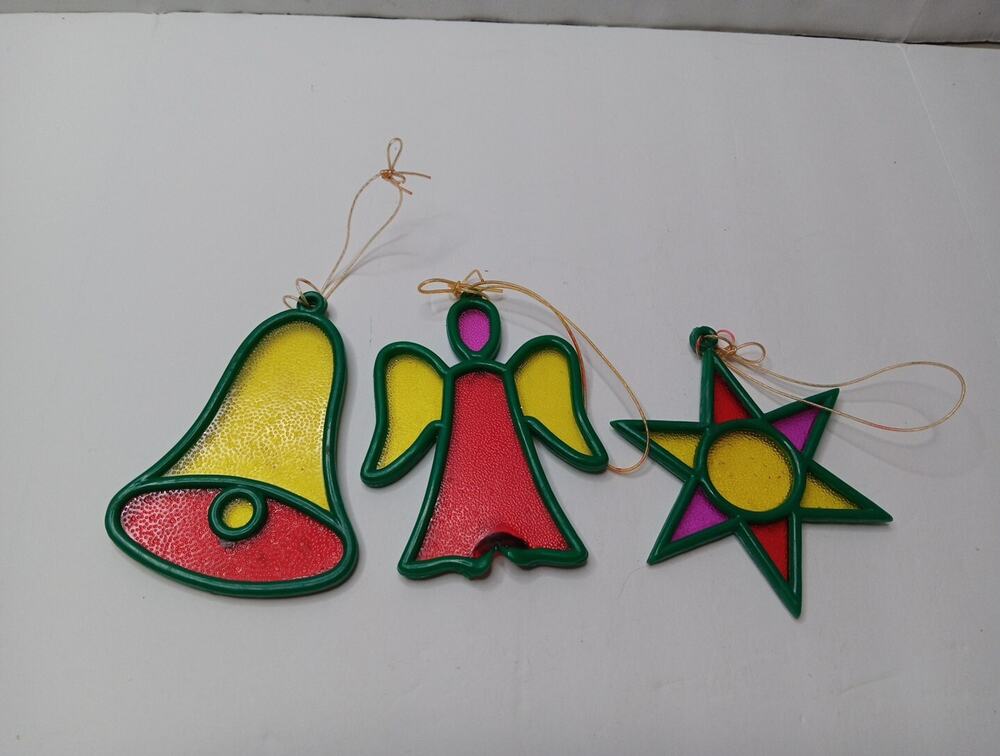 Vintage Faux Stained Glass Ornaments - Made In Hong Kong - Plastic